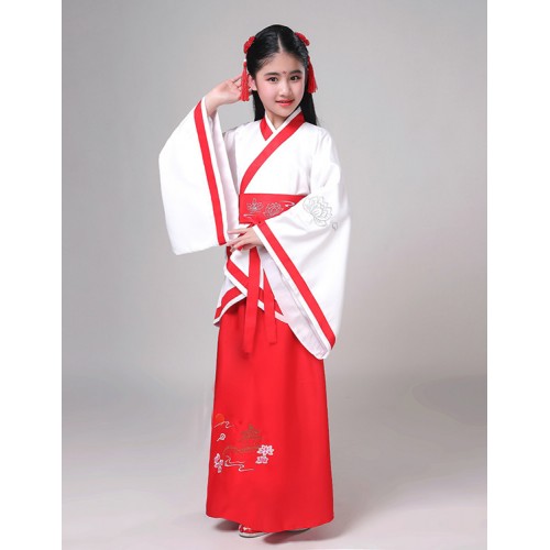 Girls boys kids Chinese Hanfu ancient traditional drama cosplay kimono fairy dresses princess empress stage performance dresses